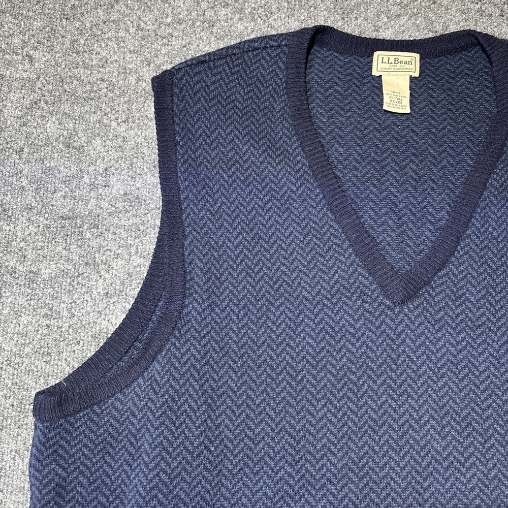LL Bean 100% Lambs Wool Blue V neck Sweater Vest Mens XL Tall - Picture 3 of 6
